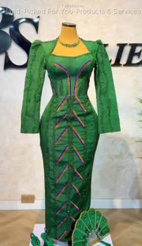 Green Beaded Embroidered Bridal Dress