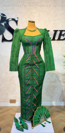 Green Beaded Embroidered Bridal Dress