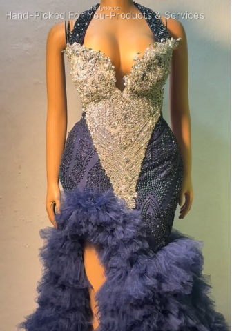 Navy Blue & Silver Formal Gown