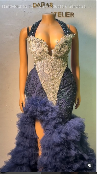 Navy Blue & Silver Formal Gown