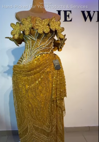Gold Custom Couture Hand-Beaded Dress