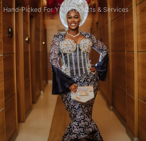 Navy Blue & Silver Aso Ebi Gown