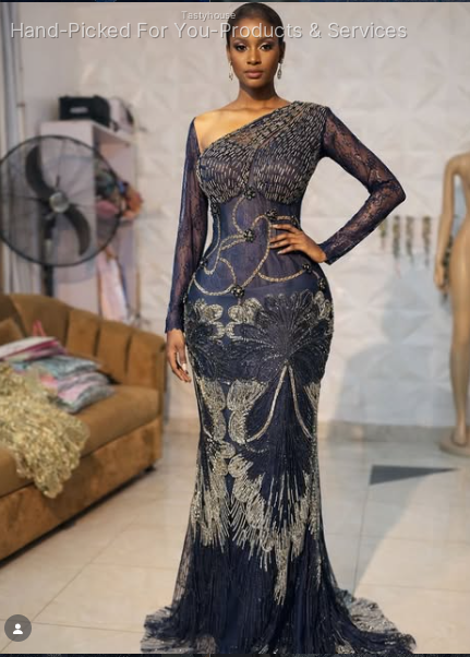 Custom Navy Blue Aso Ebi Gown