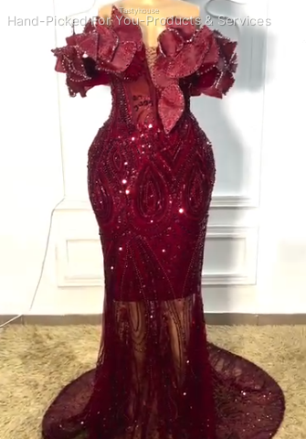 Wine Red 3D Floral Corset Dress