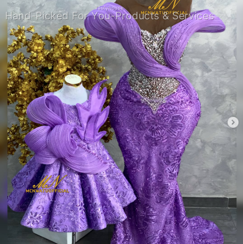 Purple Lace Mermaid Gown with Silver Rhinestones