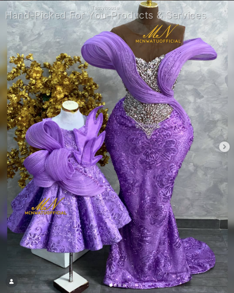 Purple Lace Mermaid Gown with Silver Rhinestones