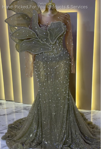 Olive-Colored Mermaid Evening Gown