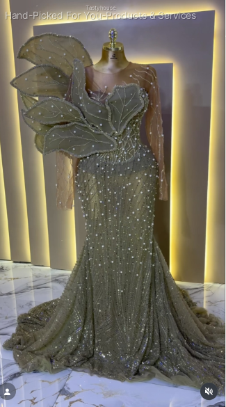 Olive-Colored Mermaid Evening Gown