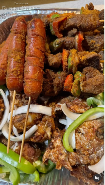 JayBaba’s Kitchen Grilled Beef Suya, Sausages & Fried Fish Platter