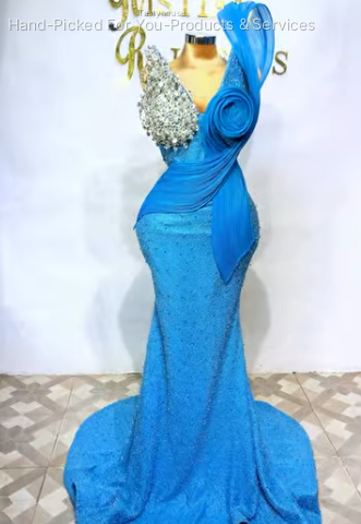 Vibrant Sky-Blue Evening Gown