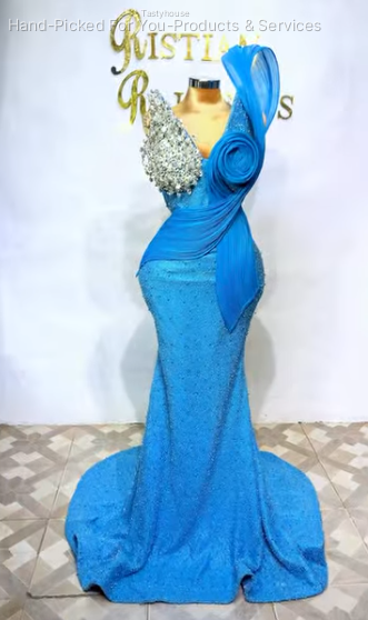 Vibrant Sky-Blue Evening Gown