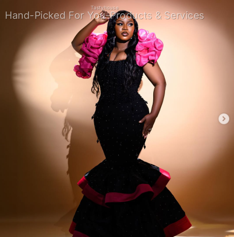 Black Mermaid Evening Gown with Fuchsia Ruffle