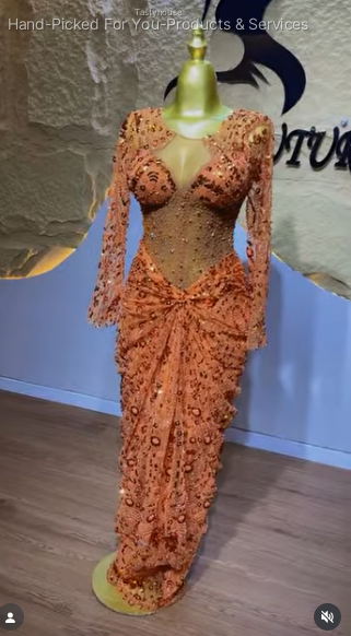 Burnt Orange Beaded Sequin Dress