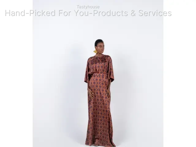 Brown Atafo Print Silk T-Shirt and Skirt