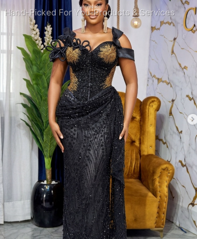 Black and Gold Nigerian Lace Aso Ebi Gown