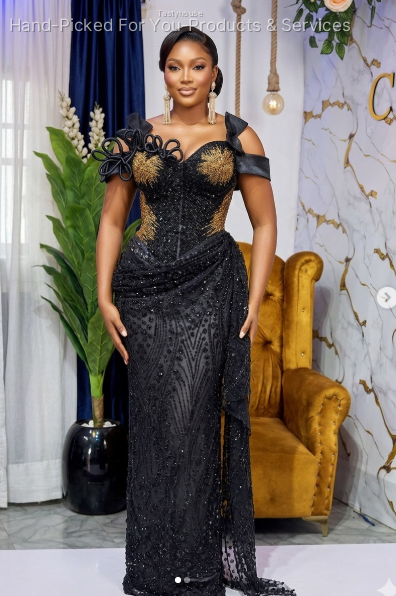 Black and Gold Nigerian Lace Aso Ebi Gown