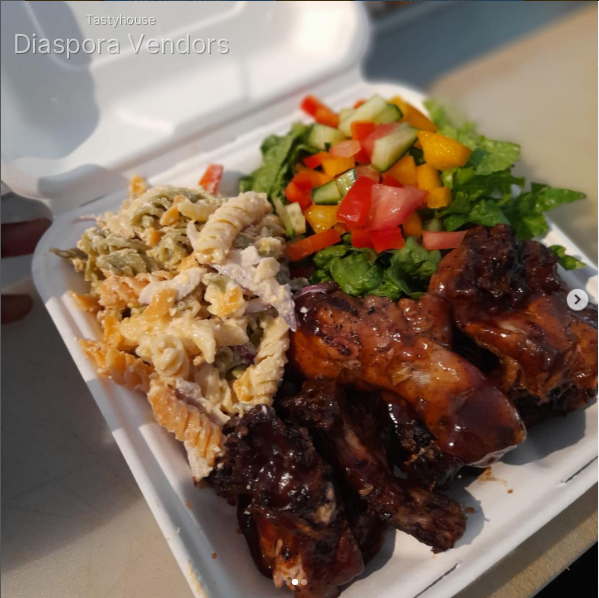 Glazed BBQ or Jerk Chicken X Creamy Pasta Salad X Garden Salad