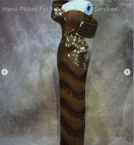 Beaded Gold Metallic Evening Dress