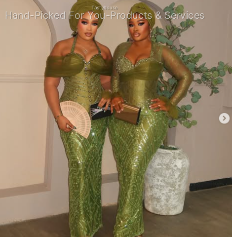 Olive Green Sequin Aso Ebi Dress