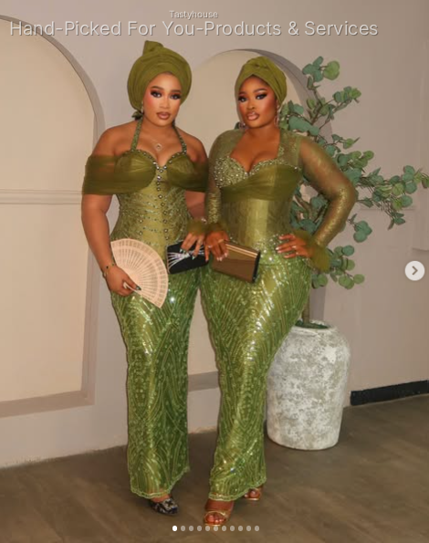 Olive Green Sequin Aso Ebi Dress