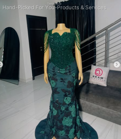 Emerald Green Crystal Bead Embellished Dress