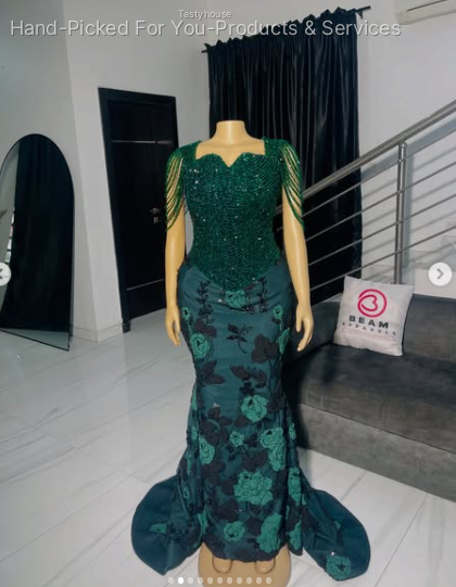Emerald Green Crystal Bead Embellished Dress