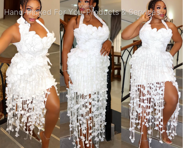 White Rukky 3D Floral Fringe Dress
