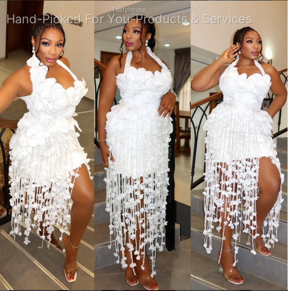 White Rukky 3D Floral Fringe Dress