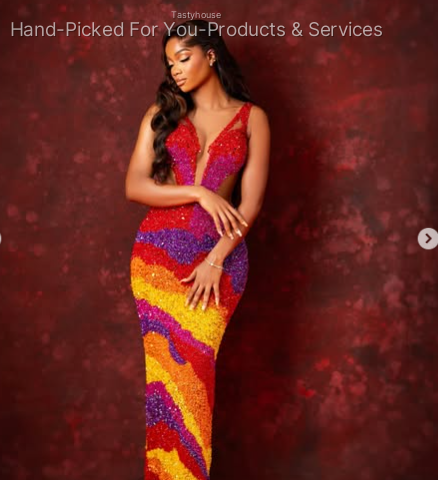 Multi-Coloured Sequin Wave Pattern Evening Gown
