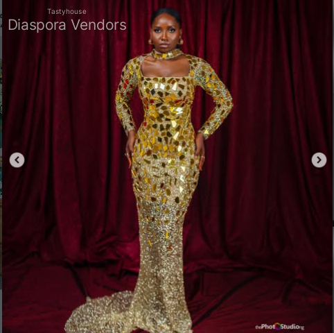 Gold Mirror Embellished Gown