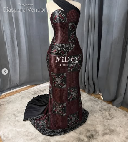 Burgundy and black Ankara mermaid gown