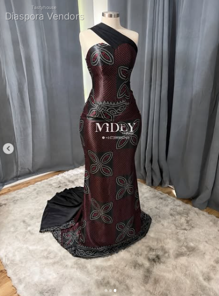 Burgundy and black Ankara mermaid gown