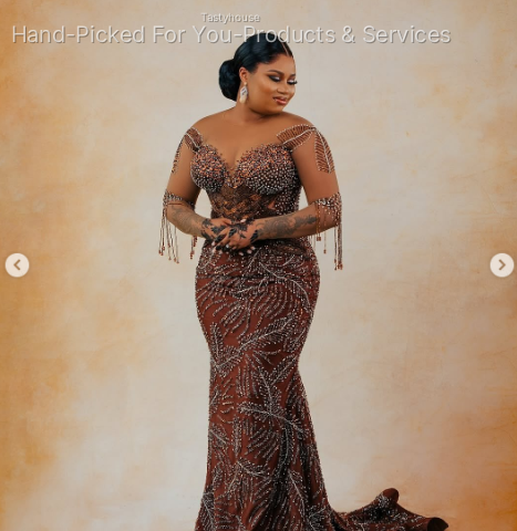 Brown Mermaid Wedding Gown with Silver Beading