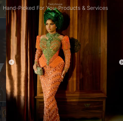 Custom Green and Orange Aso Ebi Gown