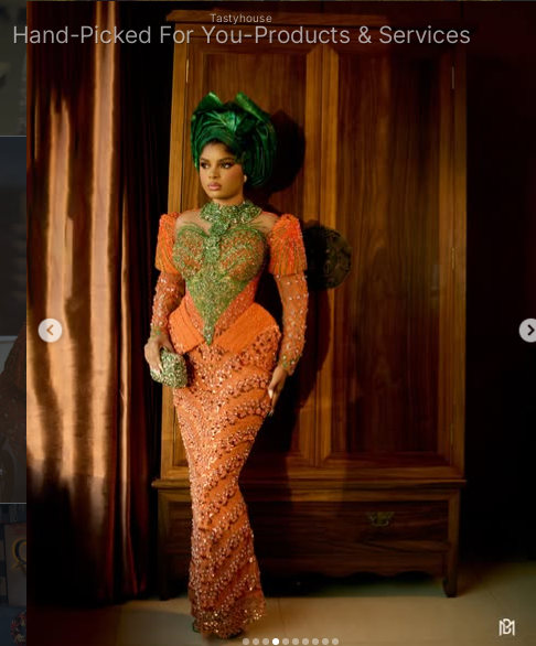 Custom Green and Orange Aso Ebi Gown