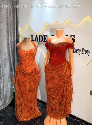 Custom-Made Orange Aso Ebi Dress