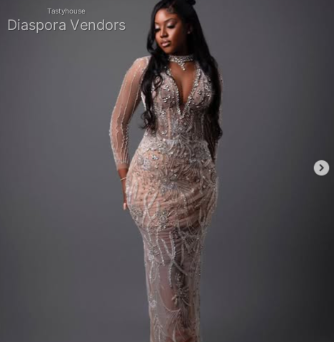 Nude Crystal Embellished Mermaid Evening Gown