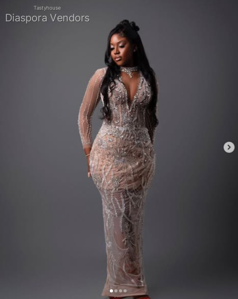 Nude Crystal Embellished Mermaid Evening Gown