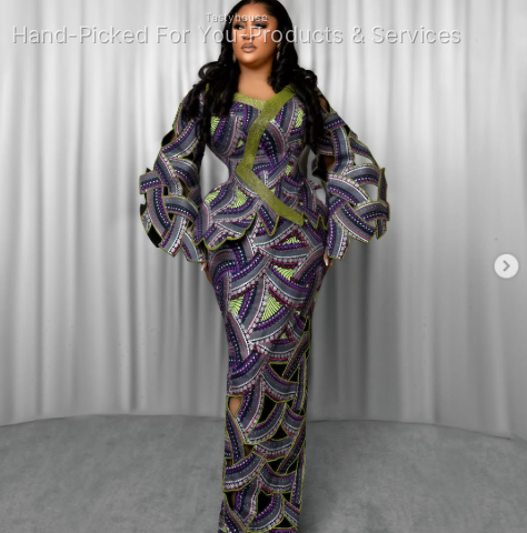 Ankara Peplum Gown with Flared Sleeves
