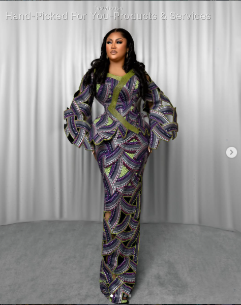 Ankara Peplum Gown with Flared Sleeves