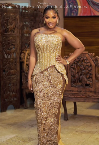 Gold & Chocolate Brown Embellished Corset Gown