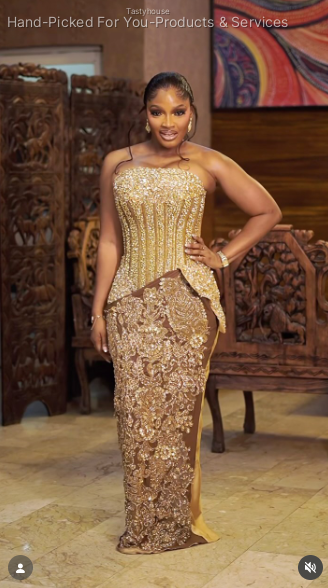 Gold & Chocolate Brown Embellished Corset Gown
