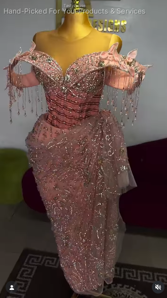 Pink Crystal Embellished Draped Gown