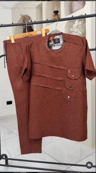 Rust-Brown Textured Men’s Kaftan Set