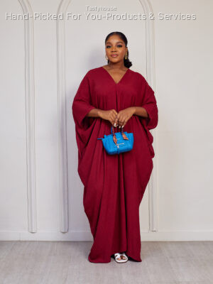 Burgundy Back Tie Simple Batwing Caftan
