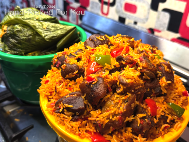 Asun rice and 3l Moi moi