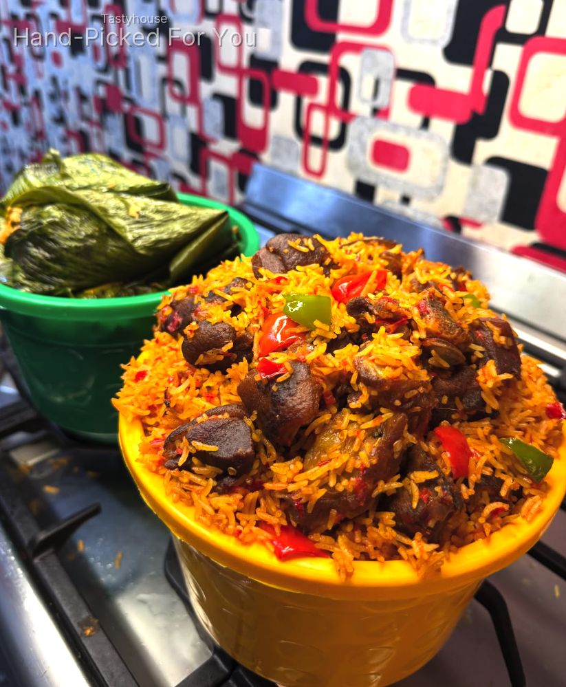 Asun rice and 3l Moi moi