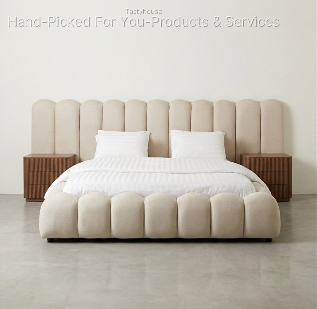 custom-upholstered channel-tufted bed frame set