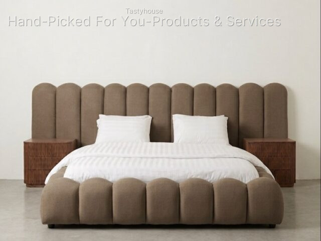 custom-upholstered channel-tufted bed frame set