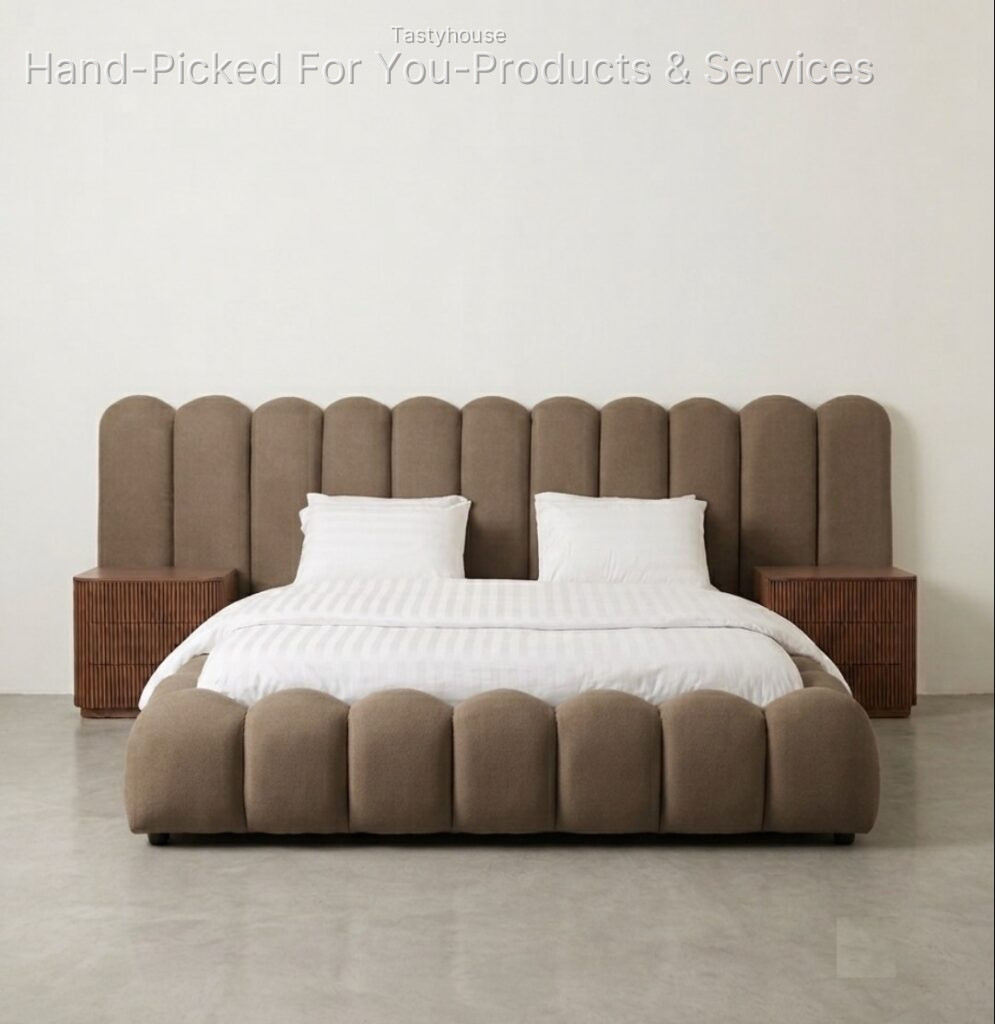 custom-upholstered channel-tufted bed frame set
